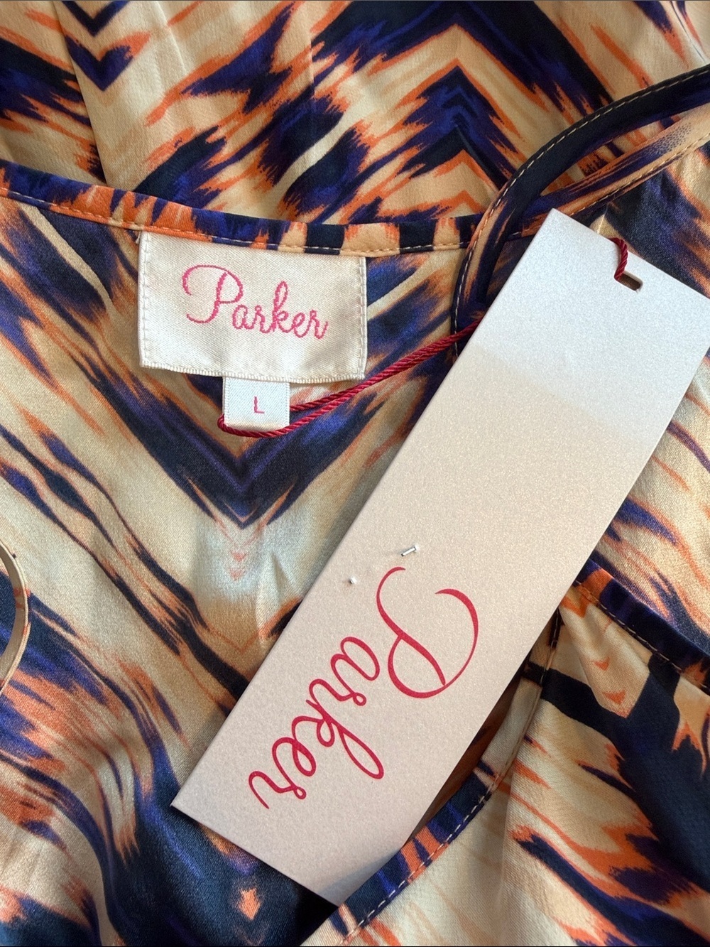 NEW Parker 100% Silk Multi-Colored Printed Romper Size L Navy & Cream Pockets - Picture 7 of 12